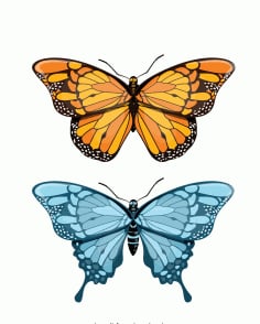 Butterfly Icons Yellow Blue Decor Modern Design Free Vector