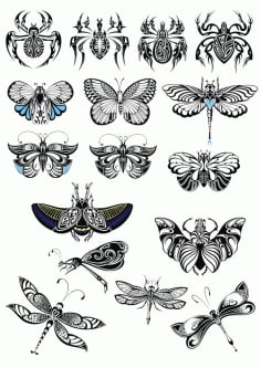 Butterfly Silhouette Set Collection Tattoo Design Art CDR File