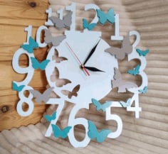 Butterfly Theme Laser Cut Wall Clock Engraving Design CDR File