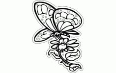 Butterfly With Flower Free DXF Vectors File