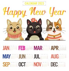 Calendar 2023 Cat with Happy New Year Template Free Vector