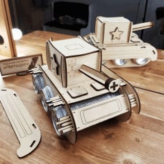 Carved Wooden Army Tank Laser Cut Puzzle Free Vector CDR File