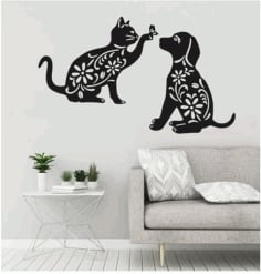 Cat Dog and Butterfly Wall Decor Vector File