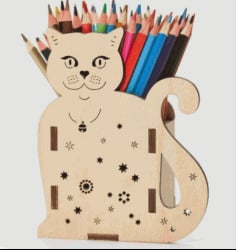 Cat Pencil Holder 3D Puzzle Free CDR Vectors File