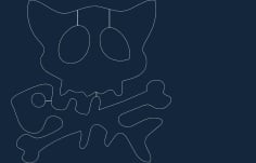 Cat Skull and Crossbone DXF File