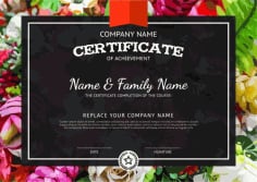 Certificate of Achievement Template with Flower Background Material Illustrator Vector File