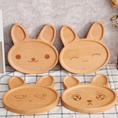 Children’s Wooden Plates with Laser Engraving Design Wood Tray CDR File