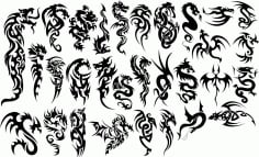 Chinese Dragons Tribal Tattoo Vectors Set Free CDR Vectors File