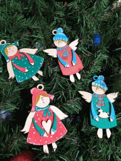 Christmas Hanging Ornaments Wood Angels Christmas Tree Decorations Laser Cut CDR File