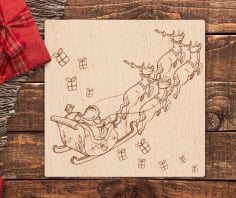 Christmas Theme Santa Claus Reindeer Sled Laser Engraved Ai File