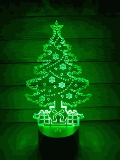Christmas Tree 3D Illusion Lamp CNC Laser Cutting Template Free DXF File