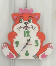 Clock with Cat Laser Cut Template Free Vector CDR File