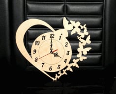 Clock with Heart and Butterflies Free Vector CDR File