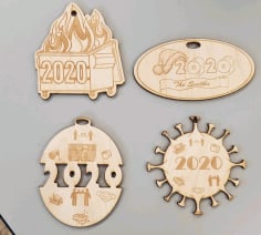 CNC Laser Cut 2020 Themed Christmas Ornaments Free CDR File