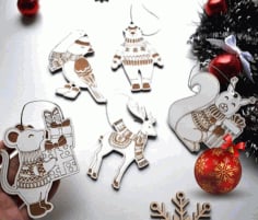CNC Laser Cut Animal Christmas Ornaments Free CDR File