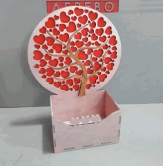CNC Laser Cut Box with Hearts Tree Free CDR File