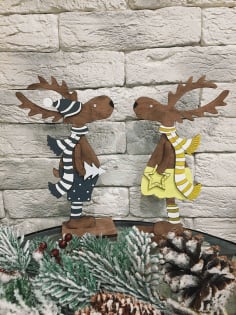 CNC Laser Cut Christmas Deer Standing On A Stand Vector CDR File
