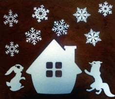 CNC Laser Cut Christmas Elements Design Hare Fox Snow Flakes Vector CDR File