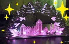 CNC Laser Cut Christmas Night Light Decor Christmas Village Lamp Free CDR File