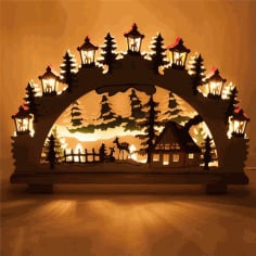 CNC Laser Cut Christmas Ornaments Lamp Night Scene Wooden Window Light Free CDR File