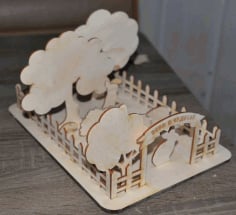 CNC Laser Cut Cottage Farm Fence Trees Animals Free CDR File