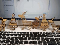 CNC Laser Cut Deer Christmas Tree Ornaments Free CDR File