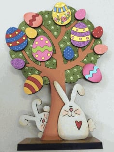 CNC Laser Cut Easter Tree Bunnies Free CDR File
