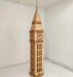 CNC Laser Cut Engraving Wooden Clock Tower 3D Model Free Vector CDR File