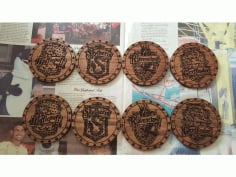 CNC Laser Cut Harry Potter Cup Holders Coasters CDR File