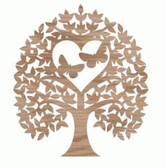 CNC Laser Cut Heart Tree With Butterflies Tree Of Love Free CDR File
