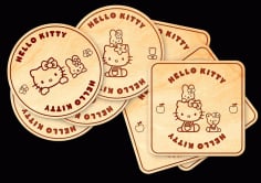 CNC Laser Cut Hello Kitty Coasters with Holder Box CDR File