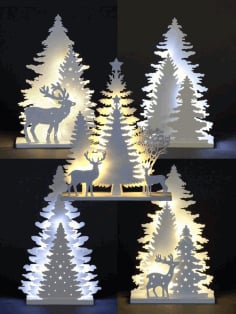 CNC Laser Cut Light Up Decoration Christmas Ornament Xmas Festive Tree Deer Free CDR File