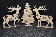 CNC Laser Cut Mini Christmas Tree And Deer For Desk Christmas Ornaments Free CDR File