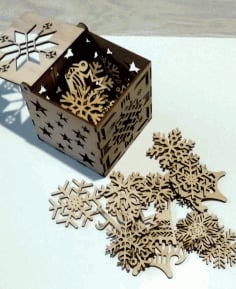 CNC Laser Cut Snowflakes Christmas Tree Decoration Box Free CDR File