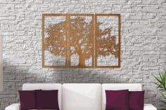 CNC Laser Cut Tree Of Life 3 Panel Wood Wall Art Free CDR File