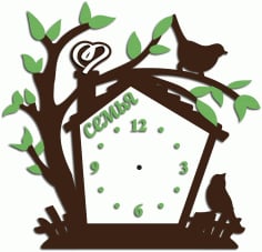 CNC Laser Cut Tree with Birds Clock Template Free CDR File