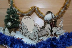 CNC Laser Cut Wood Christmas Sleigh and Reindeer Vector CDR File