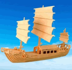 CNC Laser Cut Wooden 3D Puzzle Boat, Wooden Boat 3D Model Vector File