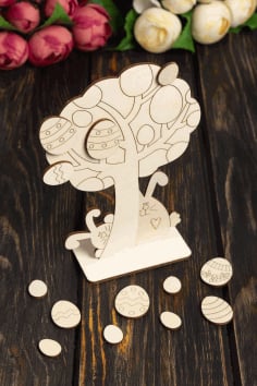 CNC Laser Cut Wooden Easter Tree Decoration Wooden Easter Eggs Free CDR File