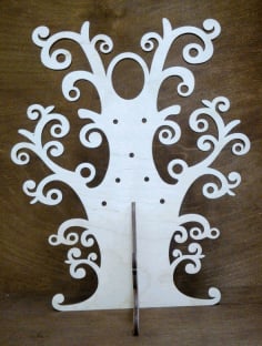CNC Laser Cut Wooden Tree Jewellery Stand Free CDR File