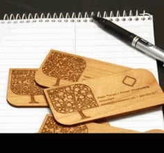 CNC Laser Engraved Wood Business Cards Free CDR and DXF Vector Art File