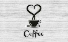 Coffee Cup with Heart Wall Art Decor Laser Cut Free CDR File