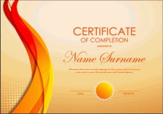 Colored Wave With Certificate of Completion Vector Template Free Download