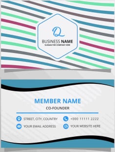 Colorful Lined Business Card Template with Wavy Shapes Vector File