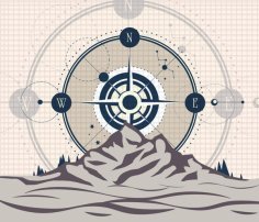 Compass Design with Mountains Free Vector