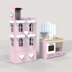Cute Pink Wooden Doll House CDR File