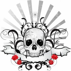 Dark Black Skull Ribbon Emblem Free Vector