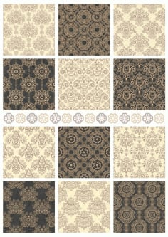 Decorative Damask Seamless Patterns Laser Cut Free CDR File