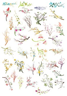 Decorative Elements Twigs with Flowers Free Vector