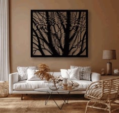 Decorative Trees Reflection Wall Panel Laser Cut Free CDR File